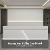 Modern Reception Desk Sturdy Construction Marble Pattern Service Desk Sturdy Structure Front Counter with Storage for Receptionists, Company Entrance