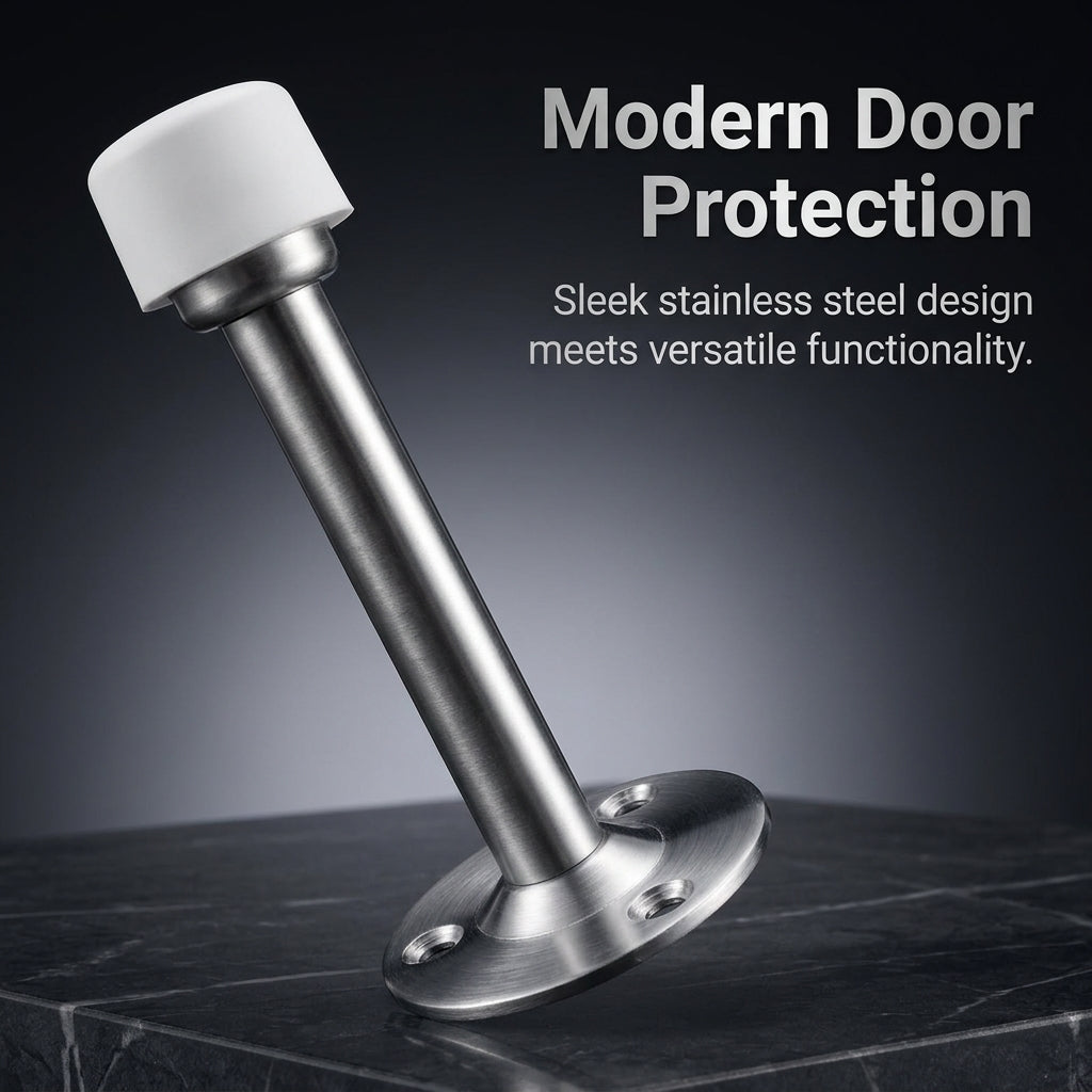 120mm Stainless Steel Door Stopper No Drill Wall Mounted, Door Catcher for Wooden Doors, Lock Compatible Door , Brushed Finish