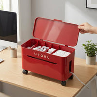 Two-sectionCompartment Desktop Cable Organizer Box Partitioned Cable Storage Box Hard-Shell Lidded
