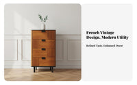 4-Drawer Storage Cabinet Retro Design Teak Veneer Cabinet Sturdy Craftsmanship Mid-Period Modern Chest of Drawers for Bedroom, Entryway, Small Areas