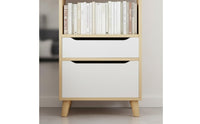 Small Footprint Slim Bookcase Solid Wood Legs Tall Wooden Storage Unit Nordic Design Narrow Bookshelf with Drawer for Home Office