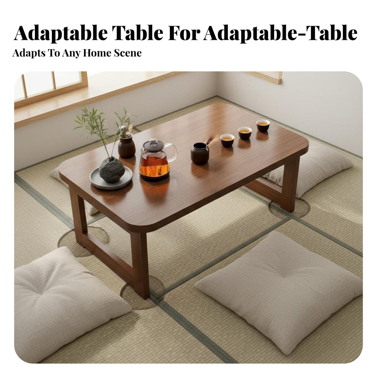 Space-Saving Foldable Bay Window Table No Assembly Required Foldable Coffee Table Multi-Functional Chabudai Lightweight and Portable for Apartment Dwellers, Tea Enthusiasts, Telecommuting Workers, Tatami Room, Small Areas, Bedroom