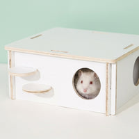 Wooden Small Animal House with Climbing Ladder, Multi-Level Habitat for Syrian Rodent Cage, Small Pet Accessory with Two Entrances and Ramp