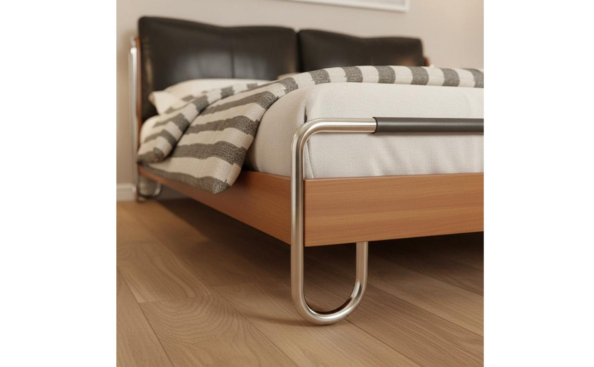 Upholstered Headboard Solid Wood Bed Wood Bed with Leather Headboard