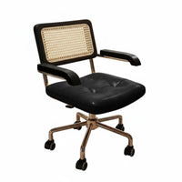 Vintage Design Cane-Back Whiteice Armchair Adjustable Height Swivel Seat Effortless Rolling Casters Desk Seating Tufted Cushion for Students, Professionals, Study Room, Workspace, Bedroom