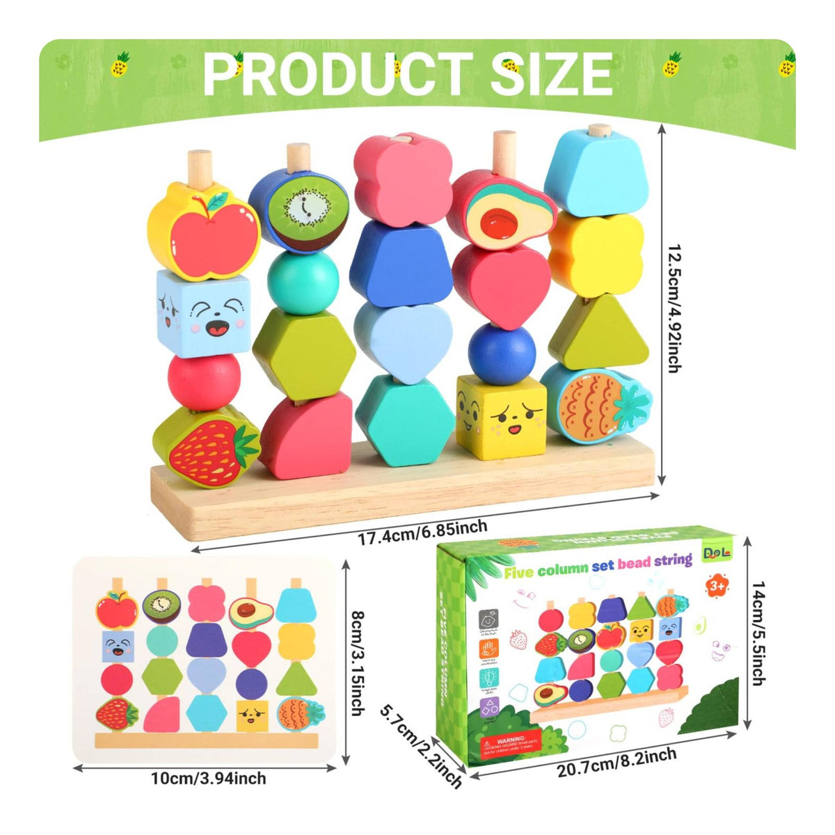 Wooden Threading Beads Fine Motor Skills Fruit Threading Toy  Sequencing Stacking Toy for Preschool