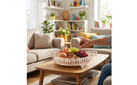 Fruit Bowl with Handles Ornate Decorative Serving Platter Embossed Serving Tray with Handles for Hosts, Home Stylists, Coffee Table, Living Room