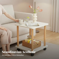 Movable with 360° Wheels Rolling Accent Table Modern Design 2-Tier Rolling Cart Space-Saving Nightstand Multi-Purpose for Homeowners, Renters, Students, Living Room, Bedroom, Small Areas, Kitchen