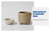 Mini Cute Flower Pot, Cartoon Ceramic Planter, Smile Face, Breathable Clay, Tray, Home Garden