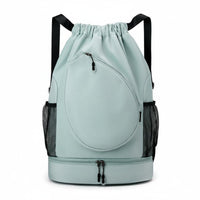 Lightweight Badminton Drawstring Bag Portable Sports Drawstring Bag Zippered Pocket Tennis Backpack Shoe Compartment for Travel