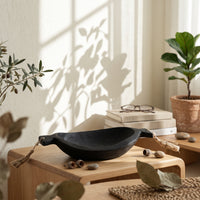 Wooden Fruit Tray with Handles Carbonized Tabletop Stand Sculpted for Home Decor