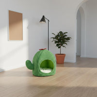 Thickened Cushion Soft Cactus Cat Nest Warm Cactus Cat House Self-Warming Enclosed Pet Nest Non-Slip Bottom for Cats, Kittens, Small Dogs, Winter, Indoor