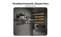 Space Saving Wall Mounted Wine Rack Decorative Hanging Wine Shelf with Glass Holder Multi-Functional Bar Storage Shelf Multifunctional for Homeowners, Collectors, Adults, Kitchen, Restaurant, Dining Room