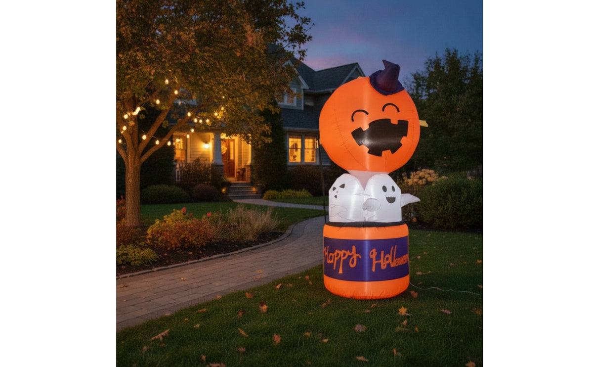 Giant Pumpkin Ghost Combo Inflatable Freestanding Inflatable Pumpkin Ghost Bright Halloween Inflatable Decoration Waterproof for Pathway