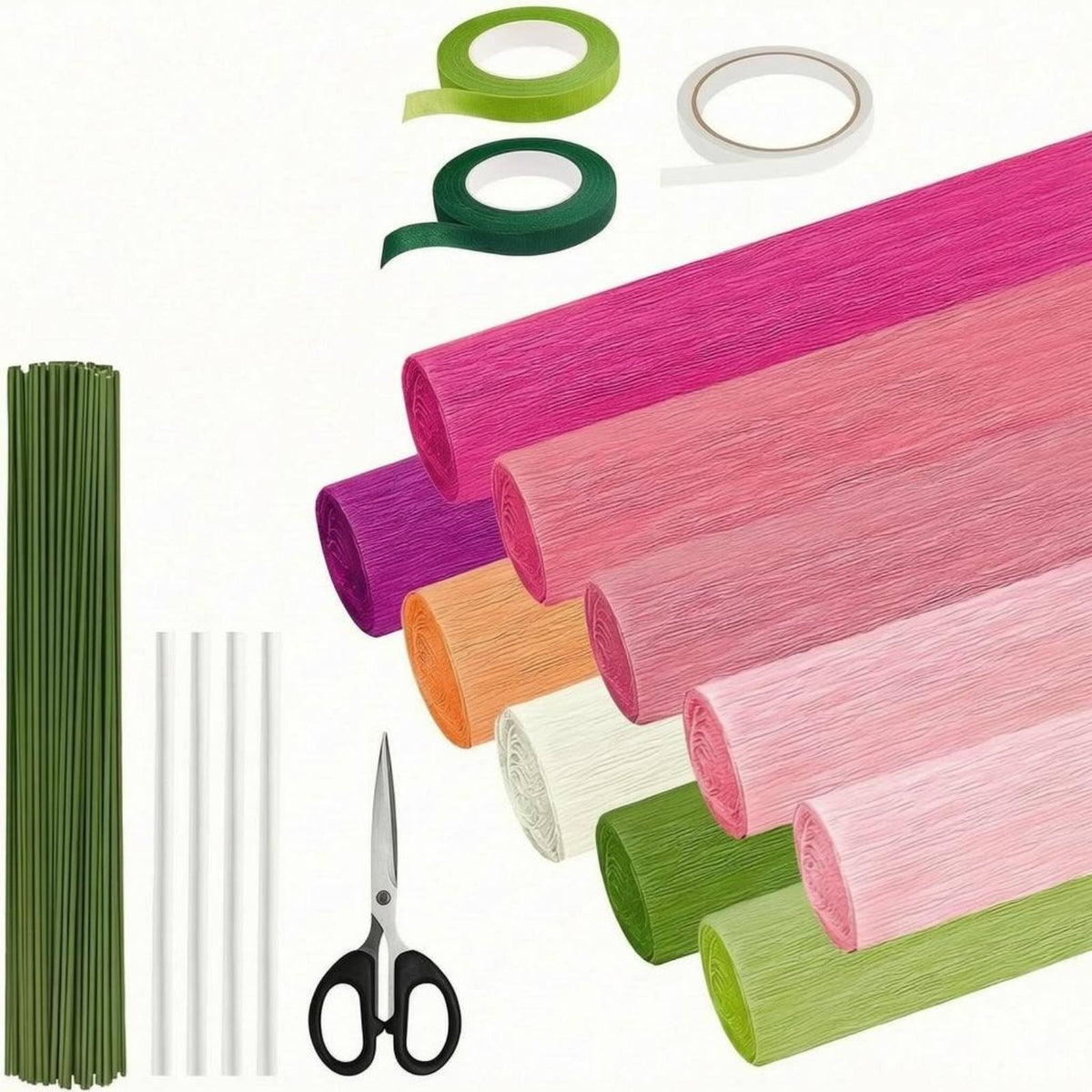 Hot Glue Sticks Crepe Paper Craft Kit Double-Sided Tape Crepe Paper Flower Kit Scissors Hobby Supply Plastic-Coated Wire