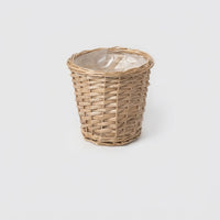 Iron Wicker Basket for Garden Decor and Indoor Plant Pot, Tapered Storage Container with Handle for Outdoor Use, Handmade Rattan Willow, 1 Pack