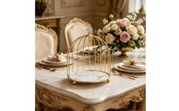 2 Pieces Gold Finish Birdcage Cake Stand Decorative Dome Shape Bird Enclosure Cake Stand Easy to Display Food Multi-Tier Dessert Tray Elegant for Afternoon Tea, Restaurant