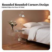 Space-Saving C-Shaped Acrylic Table Transparent Look Acrylic C-Table Minimalist Design Household Furniture Slides Under Sofa for Homeowners, Apartment Dwellers, Students, Small Spaces, Bedroom, Living Room, Home Office