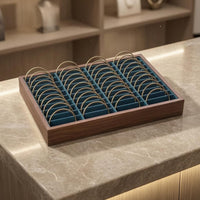Walnut Finish 40-Slot Bracelet Tray Wood-Look Bracelet Organizer Tray Metal Loop Supports