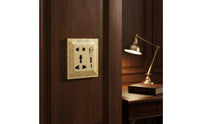 Antique Gold Decorative Outlet Panel Ornate Retro Socket Plate Vintage Embossed Wall Plate Metal for Interior Designers, Homeowners, Living Room, Bedroom, Hotel