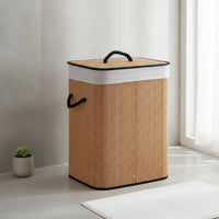 Lidded Bamboo Laundry Basket with Lid Easy to Carry Laundry Basket with Lid Freestanding Sturdy for Bathroom, Bedroom
