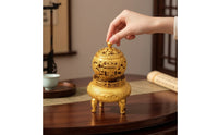 Brass Incense Burner Decorative Incense Burner with Lid Embossed Vessel for Tea Room