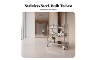 Stainless Steel Rolling Cart Silent Movement Stainless Steel Utility Cart Cosmetology Studio Trolley Sturdy Duty Construction