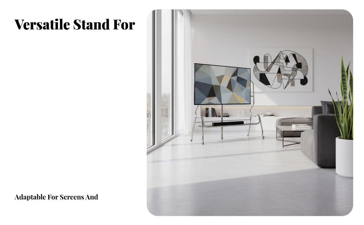 Movable Stainless Steel Floor TV Stand Modern Design TV Floor Stand with Wheels Heavy Duty Freestanding Monitor Mount for Renters, Living Room, Office, Trade Exhibition
