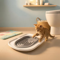 Removable Insert Feline Toilet Training Tray Layered Design Feline Toilet Training Kit Rounded Square Pet Accessory Contoured