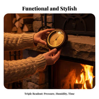 Wood Look Round Temperature-humidityHygrometer Gold Tone Dial Meter Classic Style Weather Tool Large Display