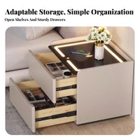 Modern Design Smart Nightstand two Storage Drawers Illuminated Charging Stand Ample Drawer Space Bedside Table Adjustable light-emitting diode Lights for Homeowners, technology aficionados, Students, Home, Apartment, Dorm Room