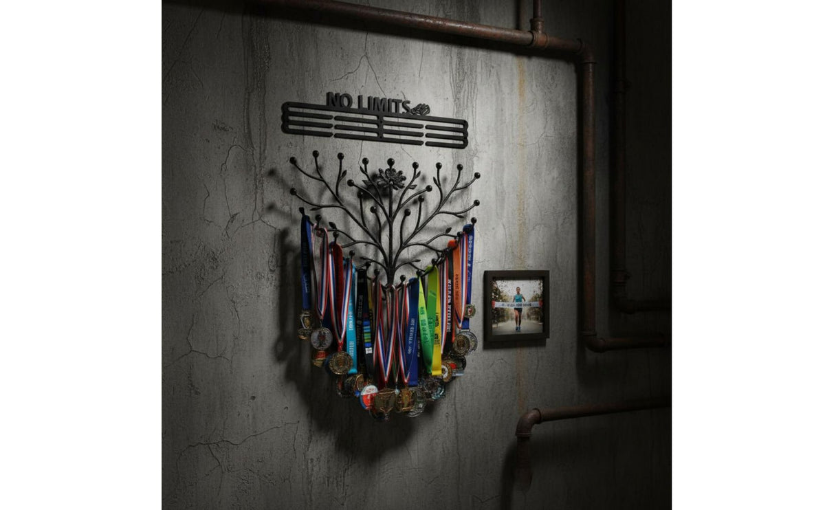 Heavy Duty Wall Mounted Medal Hanger Sturdy Steel Construction Sports Medal Display Rack Space Saving Iron Award Hanger Easy to Install for Athletes, Runners, Women, Home Gym, Bedroom, Office