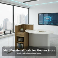 Small Reception Desk Space-Saving Design Modern Front Desk with Storage Lockable Drawer Angled Design D Reception Counter for Receptionists, Boutique