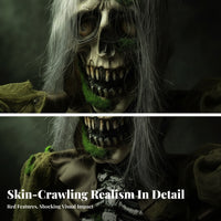 Halloween Decor Long Gray Hair Glowing Eyes Motion Sound Zombie Skeleton for Home Display
