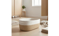 Two-Tone Woven Cotton Rope Basket Rounded Corners Cotton Rope Basket Soft Open-Top Organizer Bin Decorative
