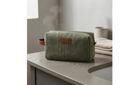 Leather Trim Canvas Toiletry Bag Zippered Waterproof Toiletry Bag Woven Texture