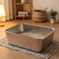 Large Stainless Steel Cat Toilet Tray, Deep Basin Open Pan for Big Cats, Easy Cleaning Steel Receptacles for Indoor Use