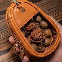 Jewelry Storage Pouch Leather-Like Portable Jewelry Pouch Gold-Tone Hardware Oval Shape