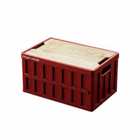 Multi-Functional Storage container with Handles Portable foldable container with Wood Top long-lasting Construction Organizer Box Stackable for vehicles Owners, homeowners, Camping, Outdoor meal, Home Organization, Bedroom