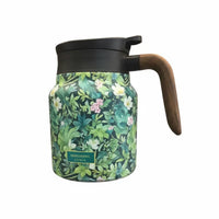 Large Capacity Stainless Steel Insulated Teapot New Year Gift Blue Floral Thermal Carafe for Home, Office