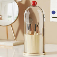 particleprotective Cover Rotating Brush Canister with Lid Compartmented Design Rotating Brush Holder with Lid Space Saving Makeup Organizer Large Capacity for cosmetic aficionados, Women, Dressing Table, vanity table, Desktop, Bathroom Counter