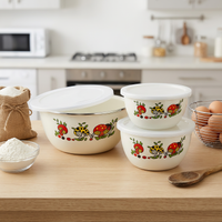 Enamel Mixing Bowl Set with Stainless Steel Rim, Thickened Design, Various Patterns