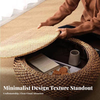 Minimalist Japanese Aesthetic Cremovableee Table Compact Design Woven Floor Table Optional Storage Household Furniture Versatile Use for Apartment Dwellers, Homeowners, Families with Children, Tatami Room, Bay Window, Small Areas, Home Removableice