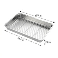 Stainless Steel Tray with Lid, 200mm Deep Basin Tray and Draining Tray, Rustproof Oil Draining Pan, Rectangular Basin for Food Cooking Tray