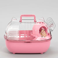 Luxury Hamster Cage and Portable Pet Carrier, Elliptical Travel Cage for Hamsters with Handle, Hinged Transparent Lid for Outdoor Travel