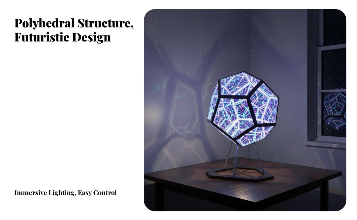 USB Powered Endless Dodecahedron Light Portable 3D Endless Mirror Lamp Wireless Control for Teenagers, Gamers, Bedroom, Living Room, Parties