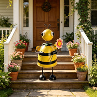 Outdoor Bee Statue Whimsical Metal Bee Sturdy Garden Figure Cute for Patio, Porch