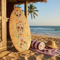 41-Inch Stand up Paddle Board Teardrop Shape Paddle Board Skull Print Wooden Surfboard Colorful