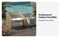 3 Pieces Waterproof Rope Weave Lounge Set Outdoor Furniture All-Weather Garden Seating long-lasting Frame for two people, Families, Homeowners, Sunroom, Terrace, Backyard, Balcony