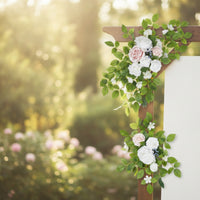 Draped Wedding Arch Flowers with Textile White Floral Swag with Greenery Lightweight Artificial Flower Swag Reusable for Brides